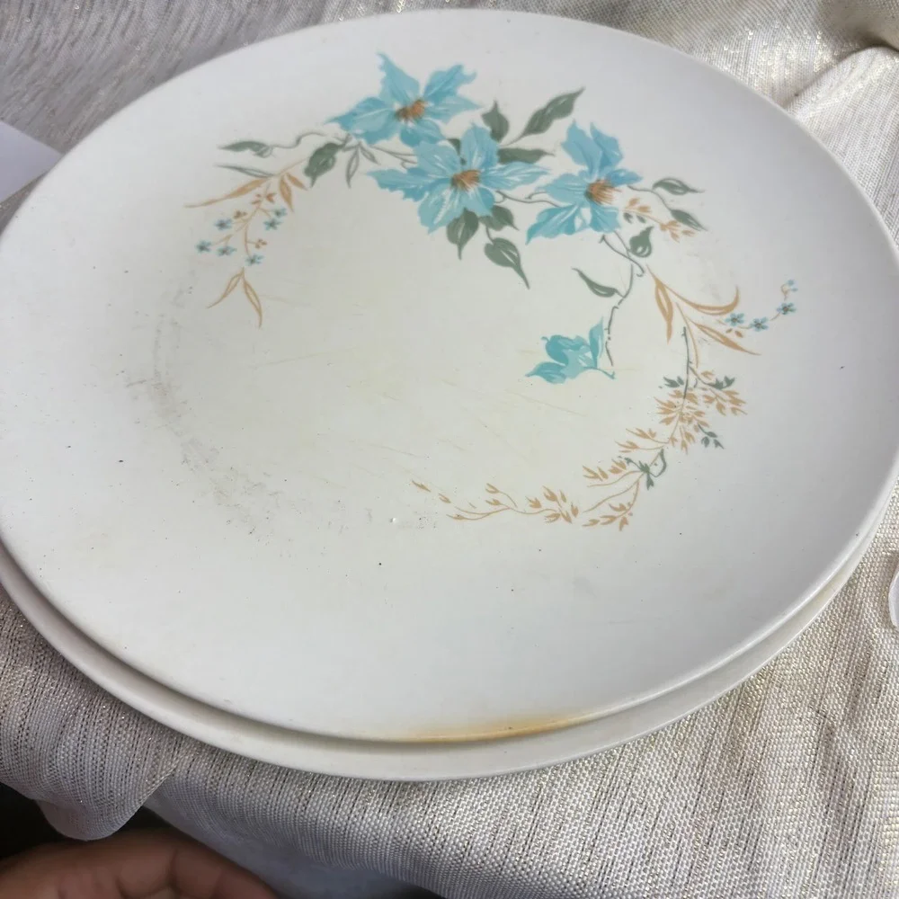 Aztec Melmac Dinnerware Plates and Bowl Turquoise Floral MCM Retro